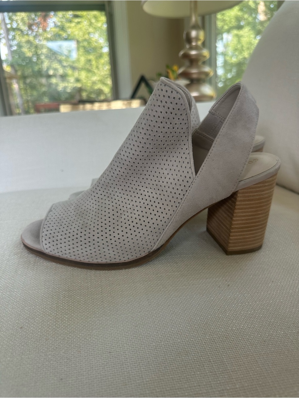 Cole Haan Gray Suede Peep Toe Heels 9.5 super comfy!!!